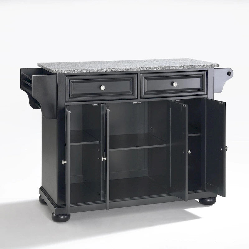 Solid Granite Top Kitchen Island in Black Finish - 51.5"W x 18"D x 34"H