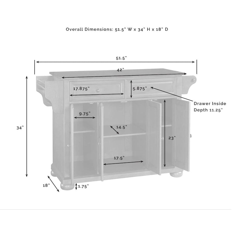 Solid Granite Top Kitchen Island in Black Finish - 51.5"W x 18"D x 34"H