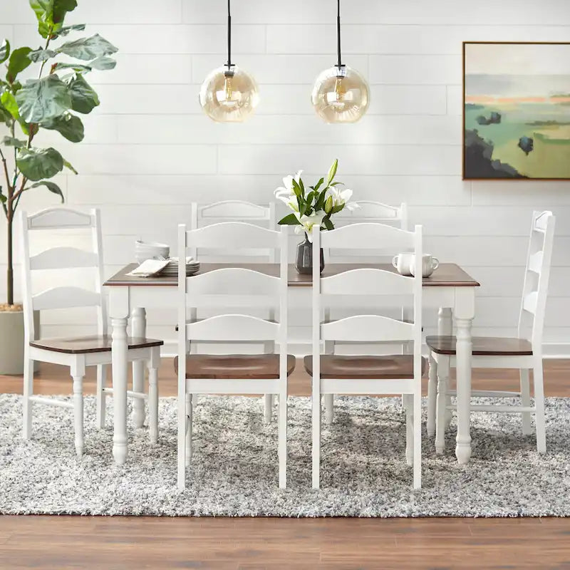 Walnut/White Rubberwood Rectangular Dining Table