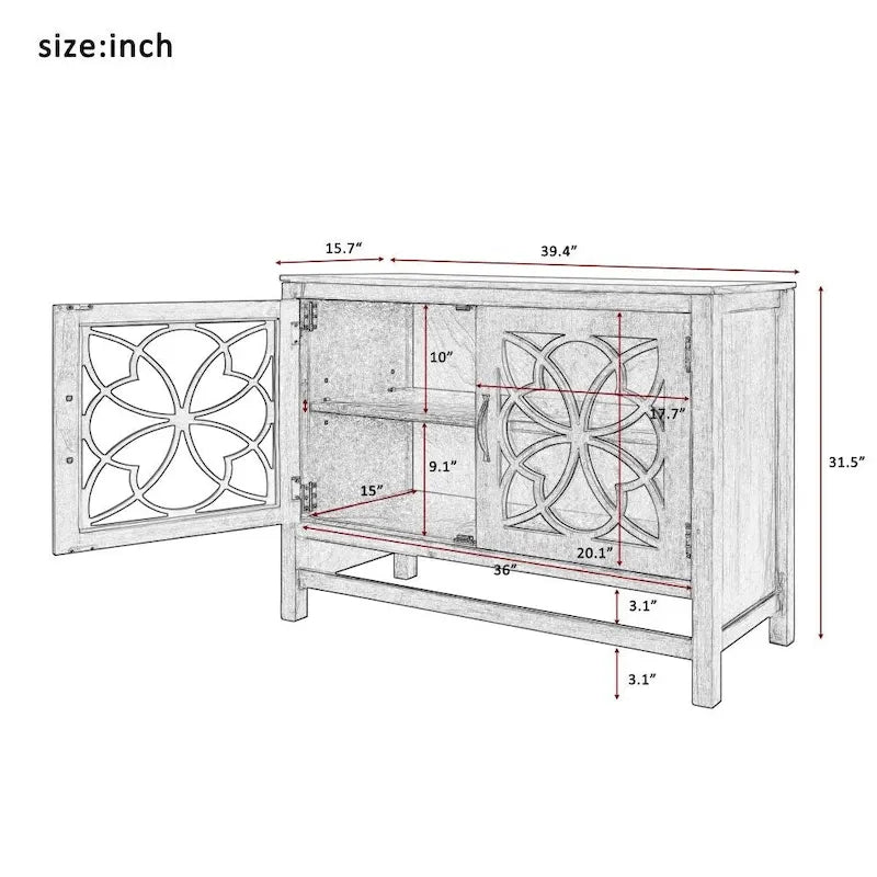 Accent Buffet Sideboard Storage Cabinet with Doors and Adjustable Shelf
