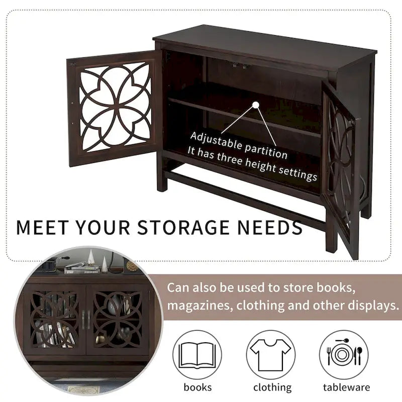 Accent Buffet Sideboard Storage Cabinet with Doors and Adjustable Shelf