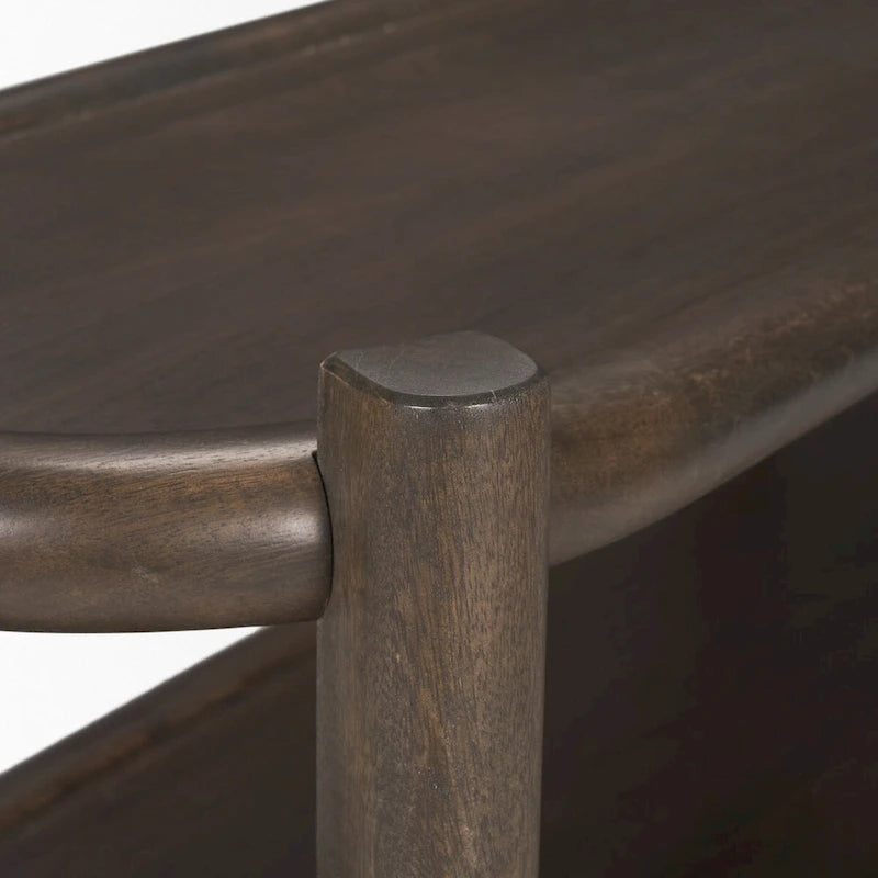 Dark Brown Wood Oval Console Table with 3 Shelves