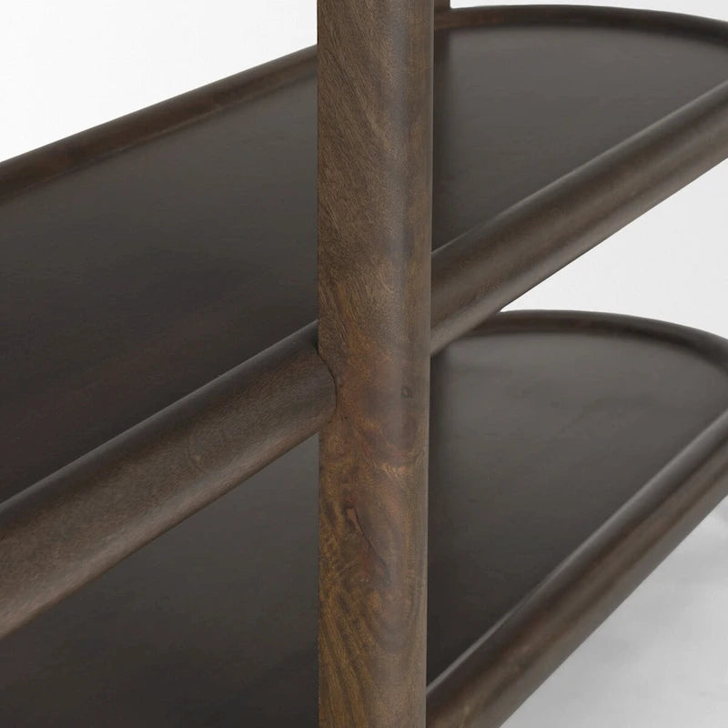 Dark Brown Wood Oval Console Table with 3 Shelves