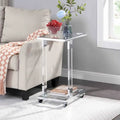 Glass Top C-Shape Side Table with Metal Base