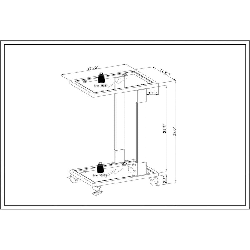 Glass Top C-Shape Side Table with Metal Base