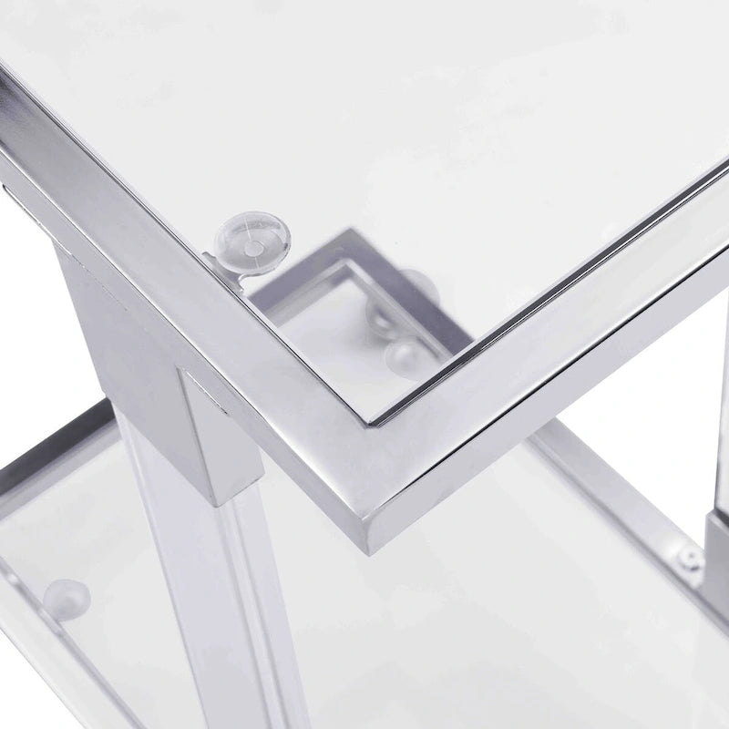 Glass Top C-Shape Side Table with Metal Base