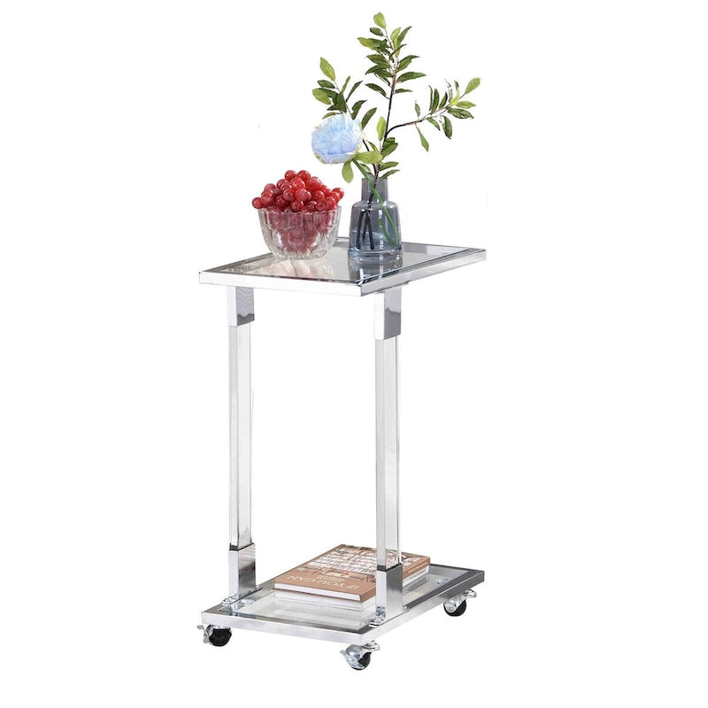 Glass Top C-Shape Side Table with Metal Base
