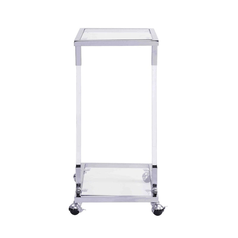 Glass Top C-Shape Side Table with Metal Base