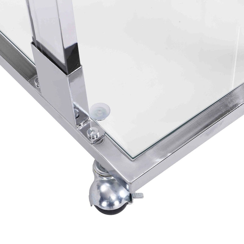 Glass Top C-Shape Side Table with Metal Base