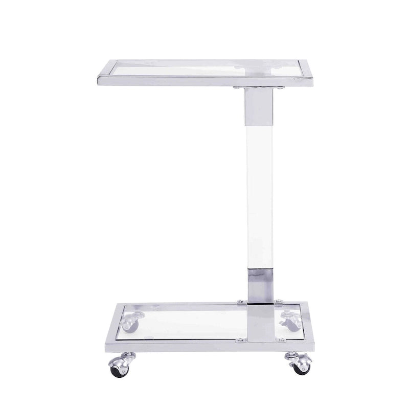 Glass Top C-Shape Side Table with Metal Base