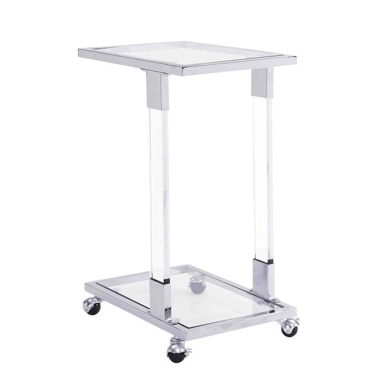 Glass Top C-Shape Side Table with Metal Base