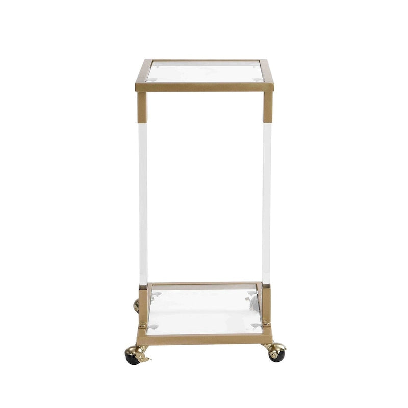 Glass Top C-Shape Side Table with Metal Base
