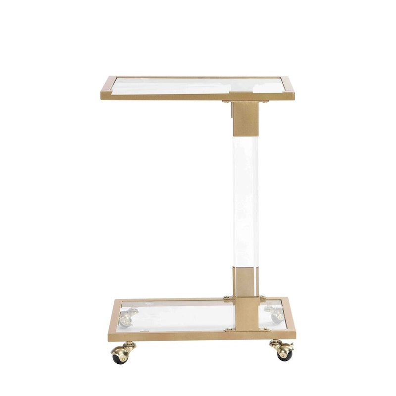 Glass Top C-Shape Side Table with Metal Base