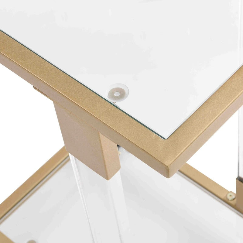 Glass Top C-Shape Side Table with Metal Base