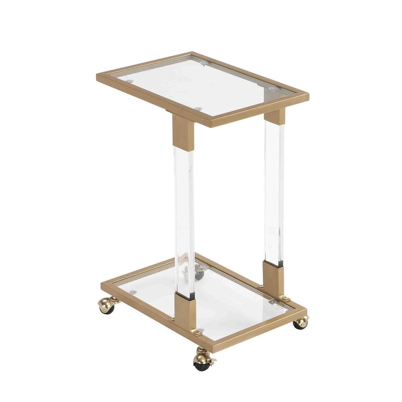Glass Top C-Shape Side Table with Metal Base