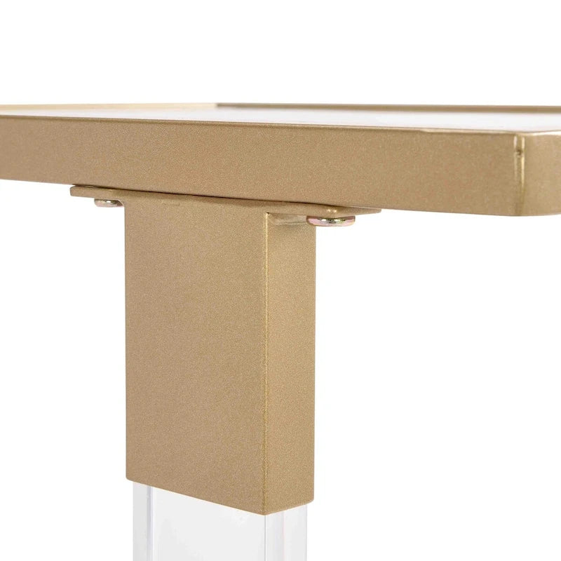 Glass Top C-Shape Side Table with Metal Base
