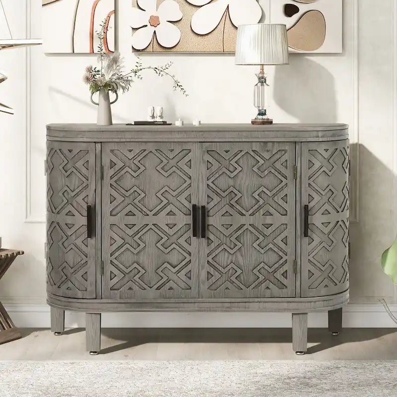 Accent Storage Cabinet Sideboard with Antique Pattern Doors