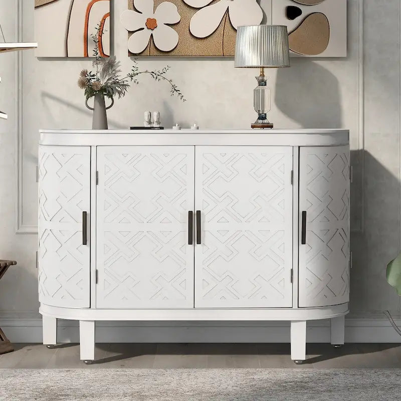 Accent Storage Cabinet Sideboard with Antique Pattern Doors