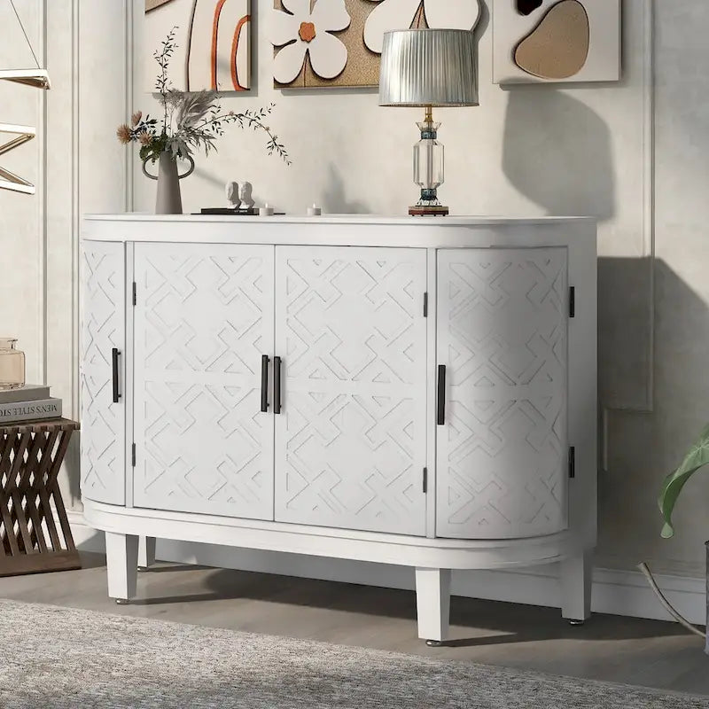 Accent Storage Cabinet Sideboard with Antique Pattern Doors