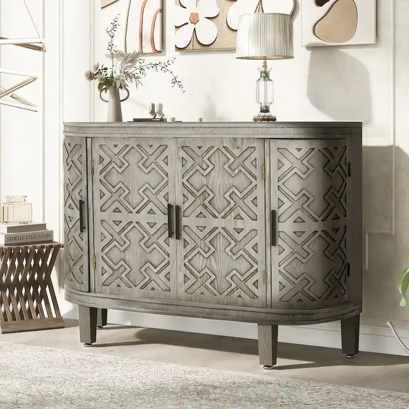 Accent Storage Cabinet Sideboard with Antique Pattern Doors