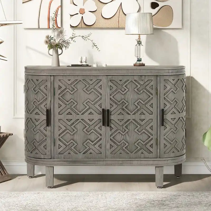 Accent Storage Cabinet Sideboard with Antique Pattern Doors