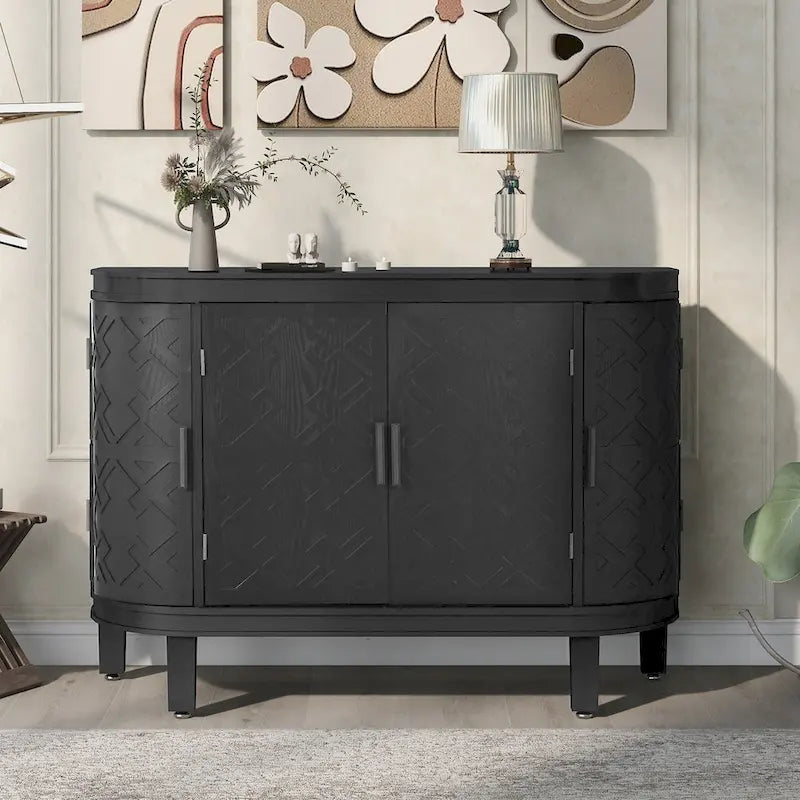 Accent Storage Cabinet Sideboard with Antique Pattern Doors