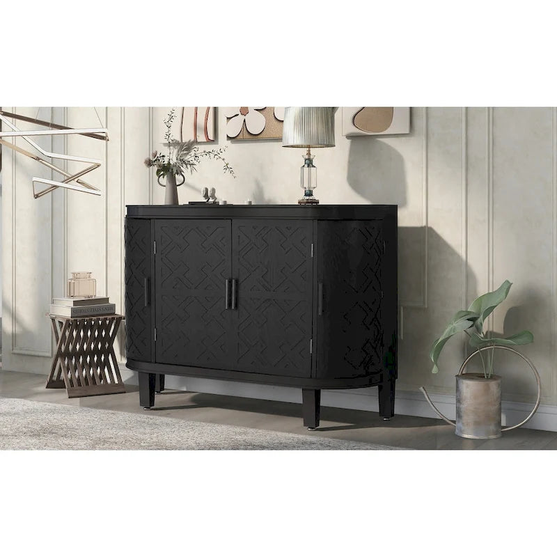Accent Storage Cabinet Sideboard with Antique Pattern Doors