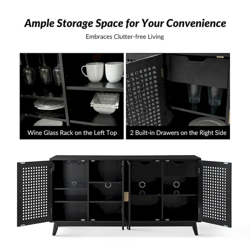 Contemporary 58" Wide Sideboard with Solid Wood Legs