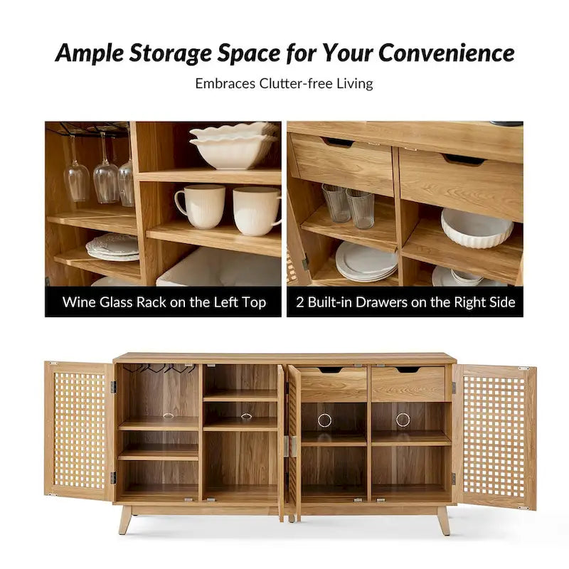 Contemporary 58" Wide Sideboard with Solid Wood Legs