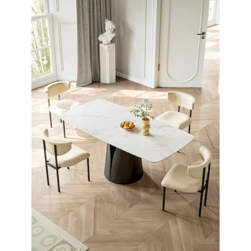 Modern Rectangle White 65 in. Dining Table for 6 - 65"L x 37.4"W x 29.52"H