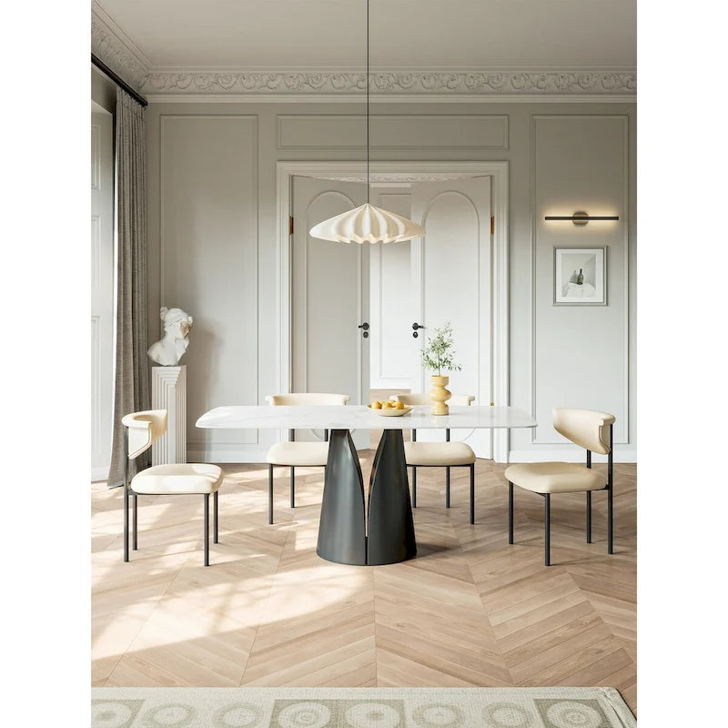 Modern Rectangle White 65 in. Dining Table for 6 - 65"L x 37.4"W x 29.52"H
