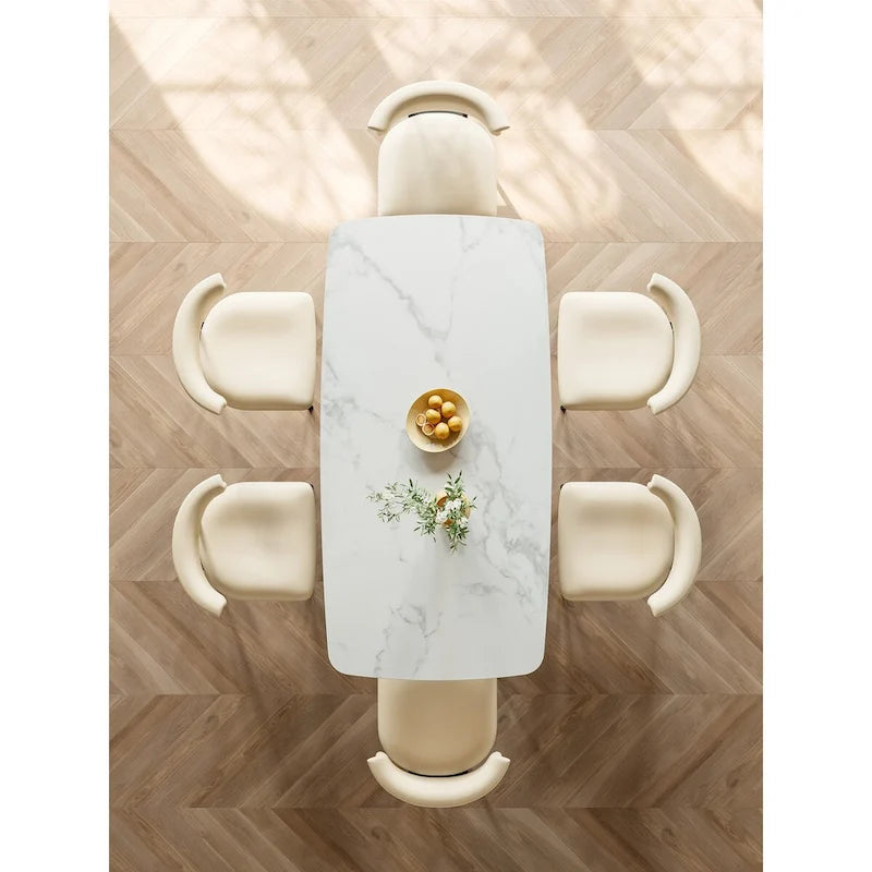 Modern Rectangle White 65 in. Dining Table for 6 - 65"L x 37.4"W x 29.52"H