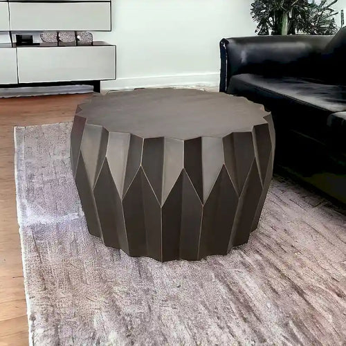 29" Black Solid Wood Round Distressed Coffee Table