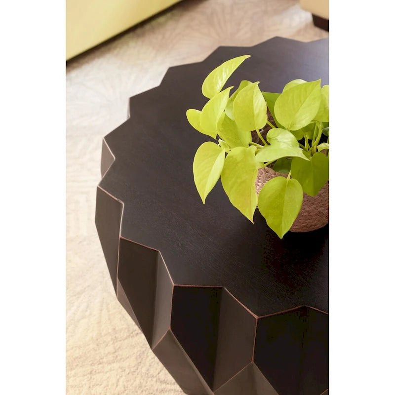 29" Black Solid Wood Round Distressed Coffee Table