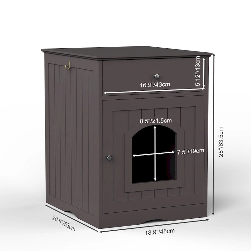 Cat Litter Box Enclosure with Drawer & Side Table (Brown)