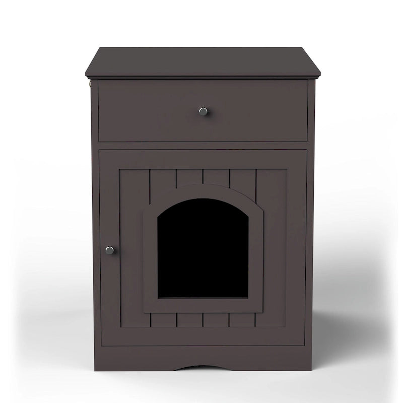 Cat Litter Box Enclosure with Drawer & Side Table (Brown)