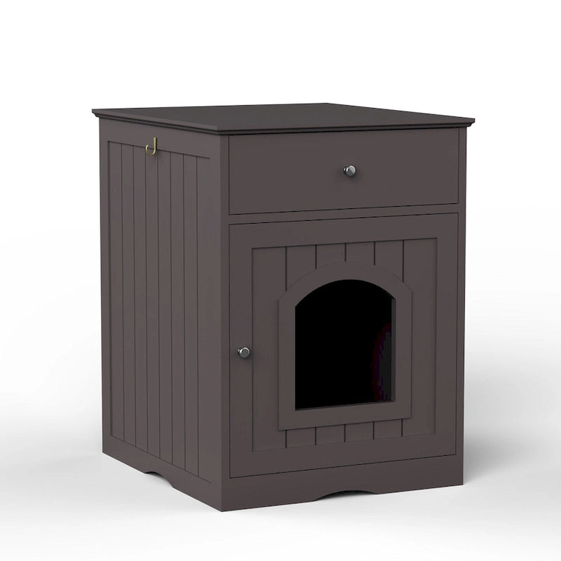 Cat Litter Box Enclosure with Drawer & Side Table (Brown)