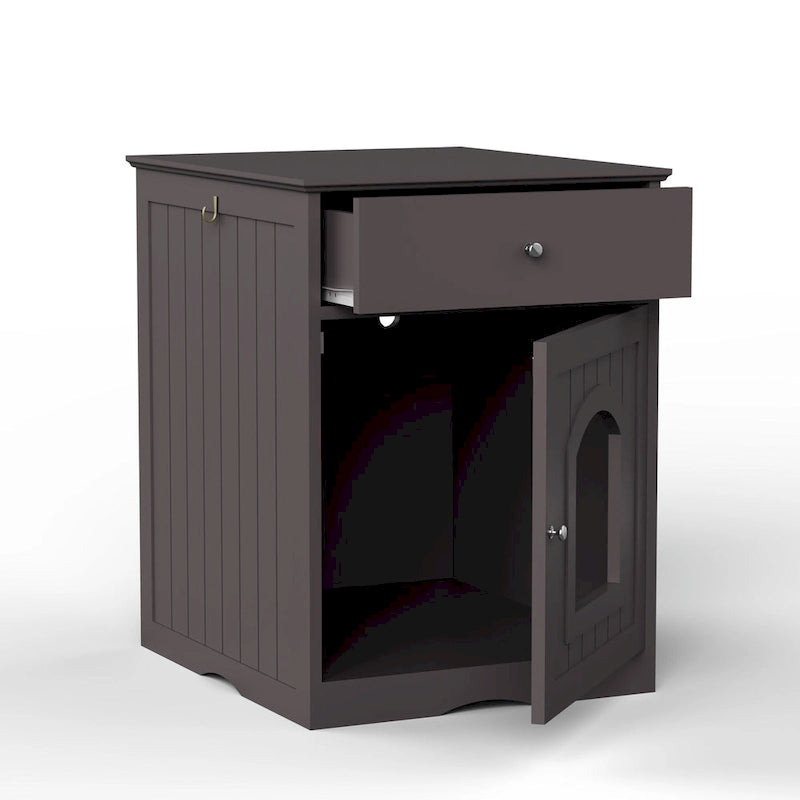 Cat Litter Box Enclosure with Drawer & Side Table (Brown)