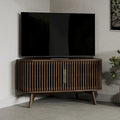 Wooden Corner TV Stand with Mid-Century Accents