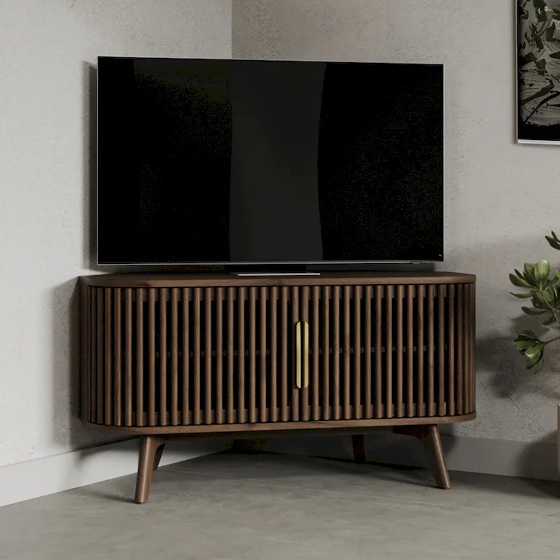 Wooden Corner TV Stand with Mid-Century Accents