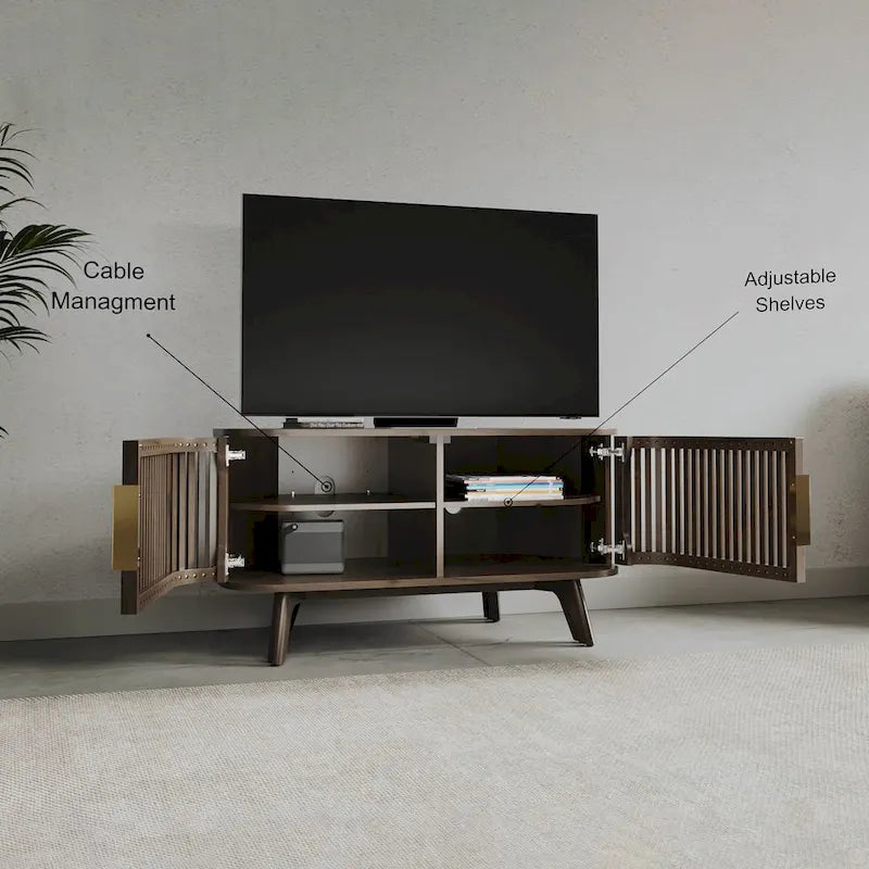 Wooden Corner TV Stand with Mid-Century Accents