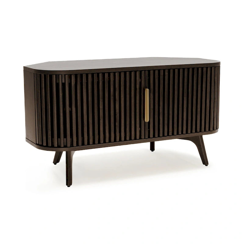 Wooden Corner TV Stand with Mid-Century Accents