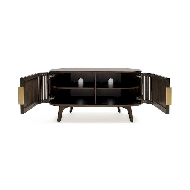 Wooden Corner TV Stand with Mid-Century Accents