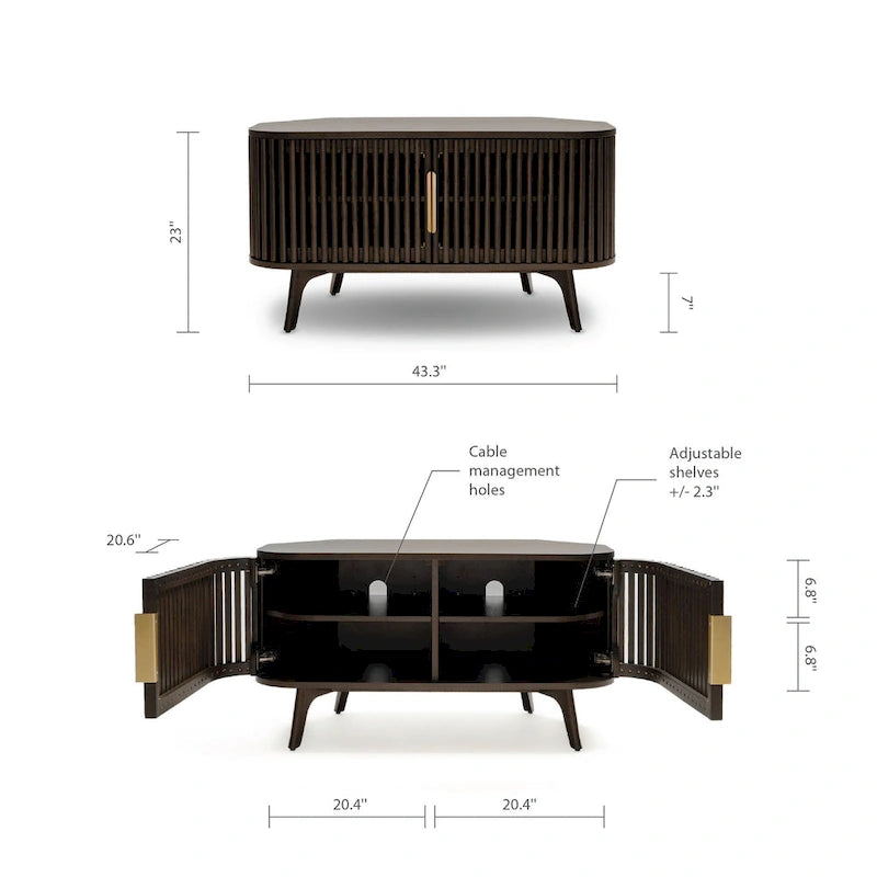 Wooden Corner TV Stand with Mid-Century Accents