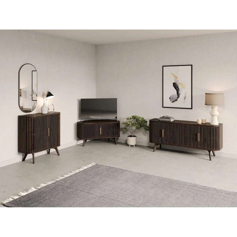 Wooden Corner TV Stand with Mid-Century Accents