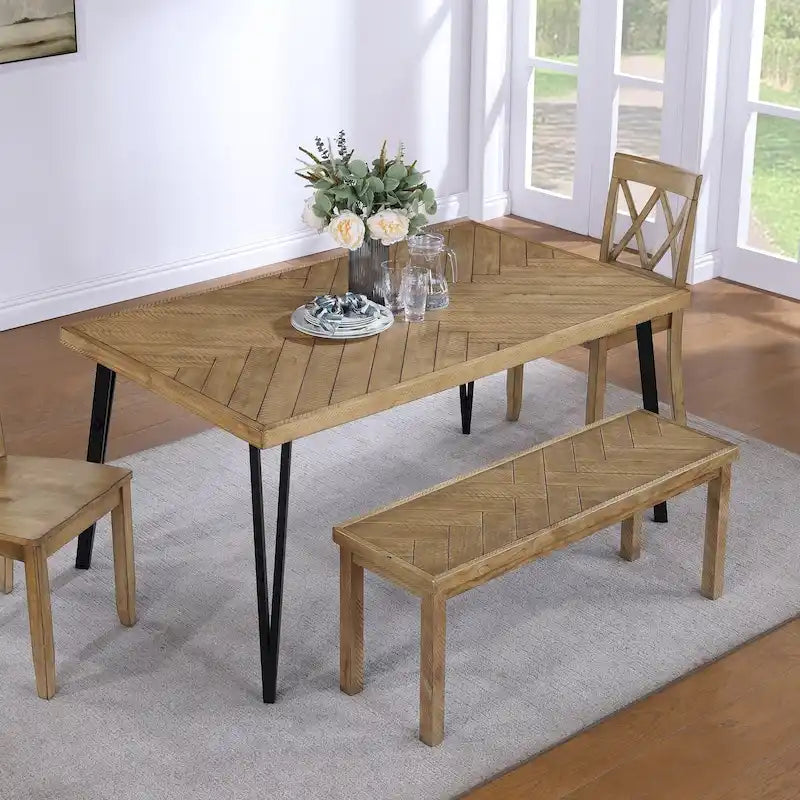 Chevron Pattern 44" Wooden Entryway Dining Bench