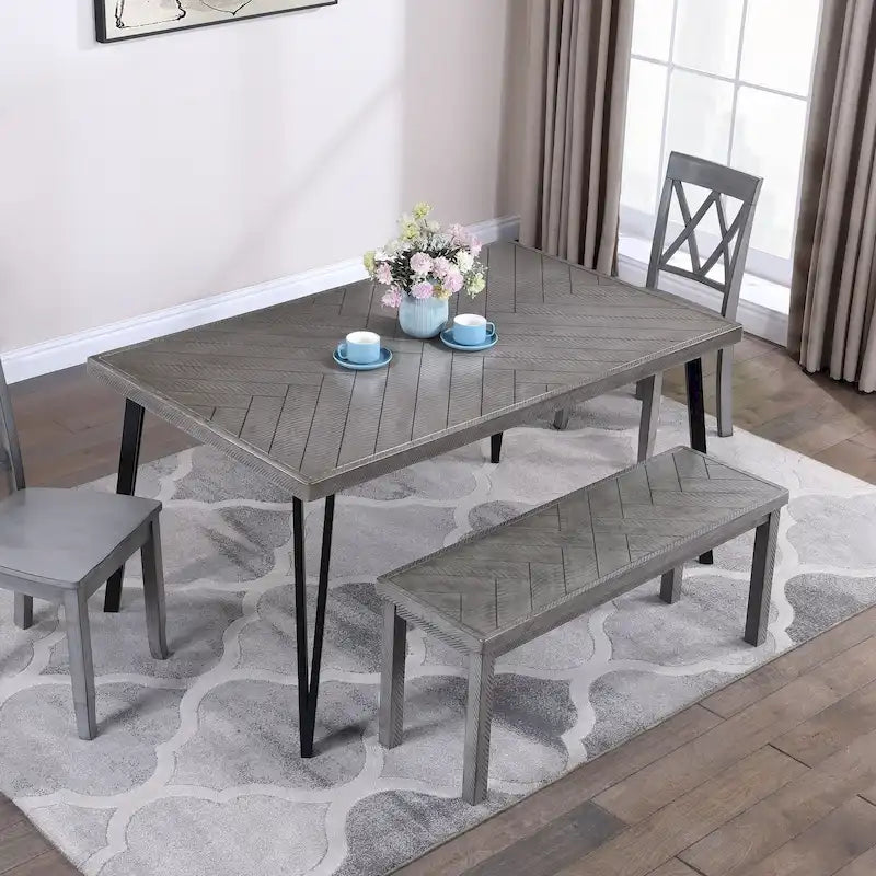 Chevron Pattern 44" Wooden Entryway Dining Bench