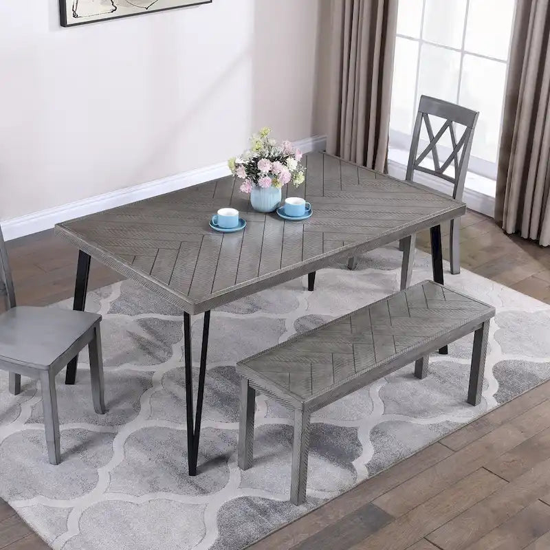 Chevron Pattern 44" Wooden Entryway Dining Bench