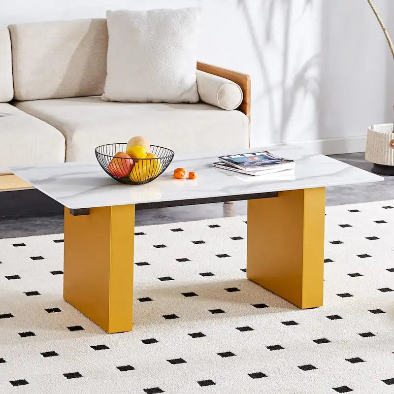Modern Minimalist Tempered Glass Coffee & Dining Table with Decorative Columns