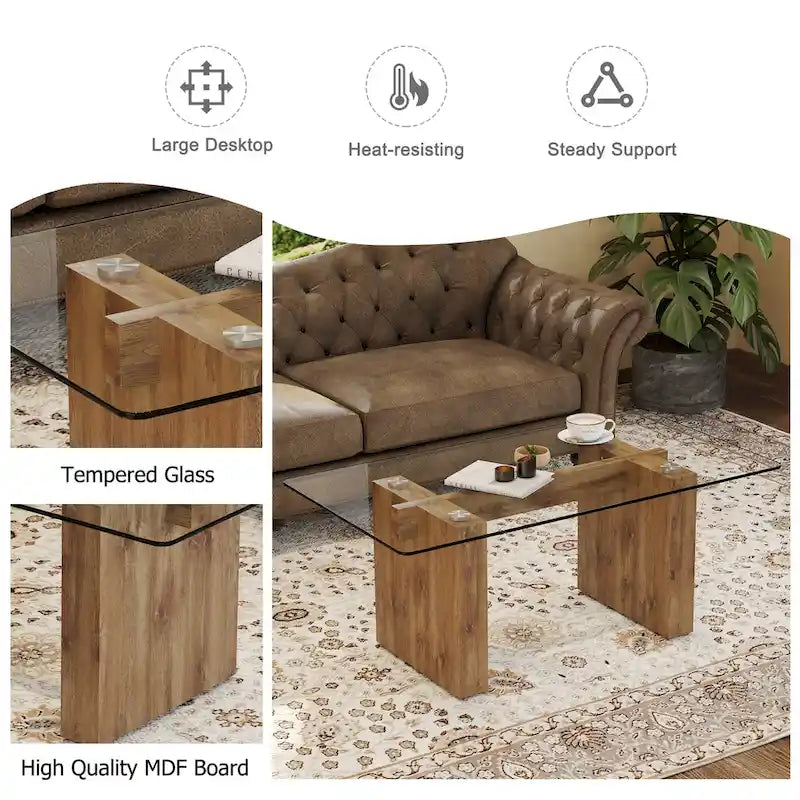 Modern Minimalist Tempered Glass Coffee & Dining Table with Decorative Columns